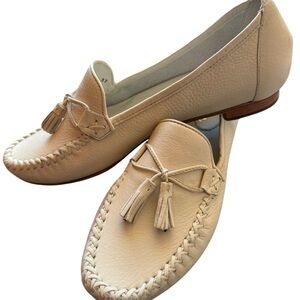 Cole Haan Cream Leather Tassel Loafers